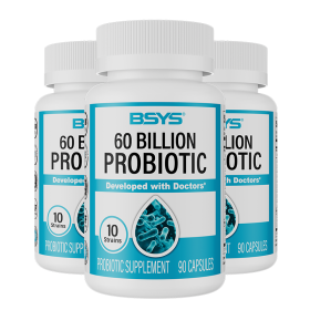 BSYS 60 Billion CFU Probiotic Capsules  Acid-Resistant Stomach-Resistant Formula  Intestinal Delivery Technology  Digestive & Immune Health Suppo (Option: Three bottles)